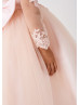 Beaded Lace Tulle Flower Girl Dress With Detachable Train